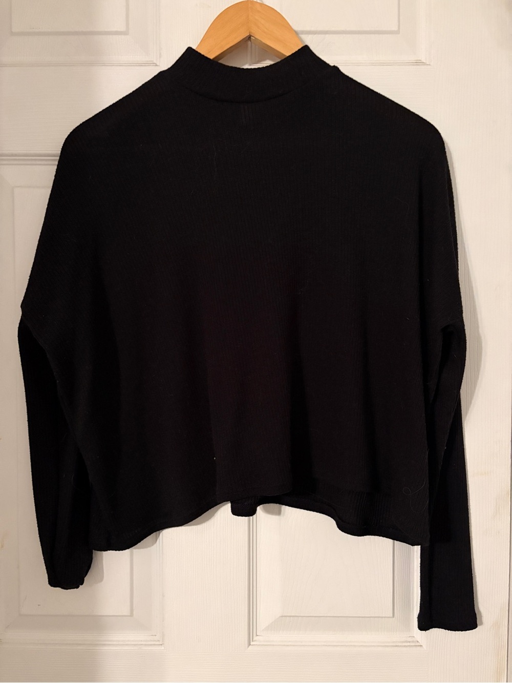 Divided Black Mock-Neck Cropped Long-Sleeve Top
